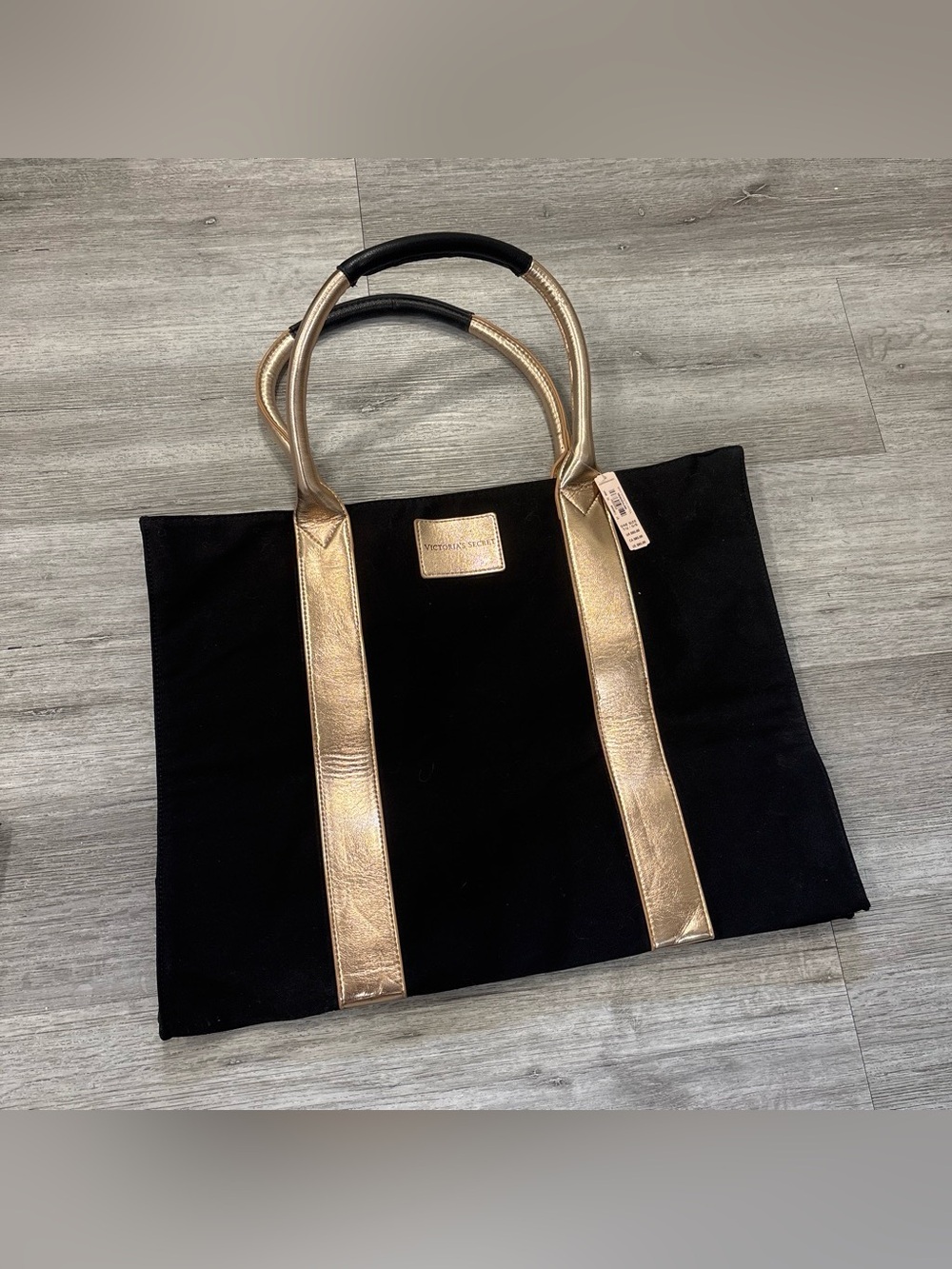 Victoria's Secret Black Tote with Metallic rose Gold Accents canvas bag travel